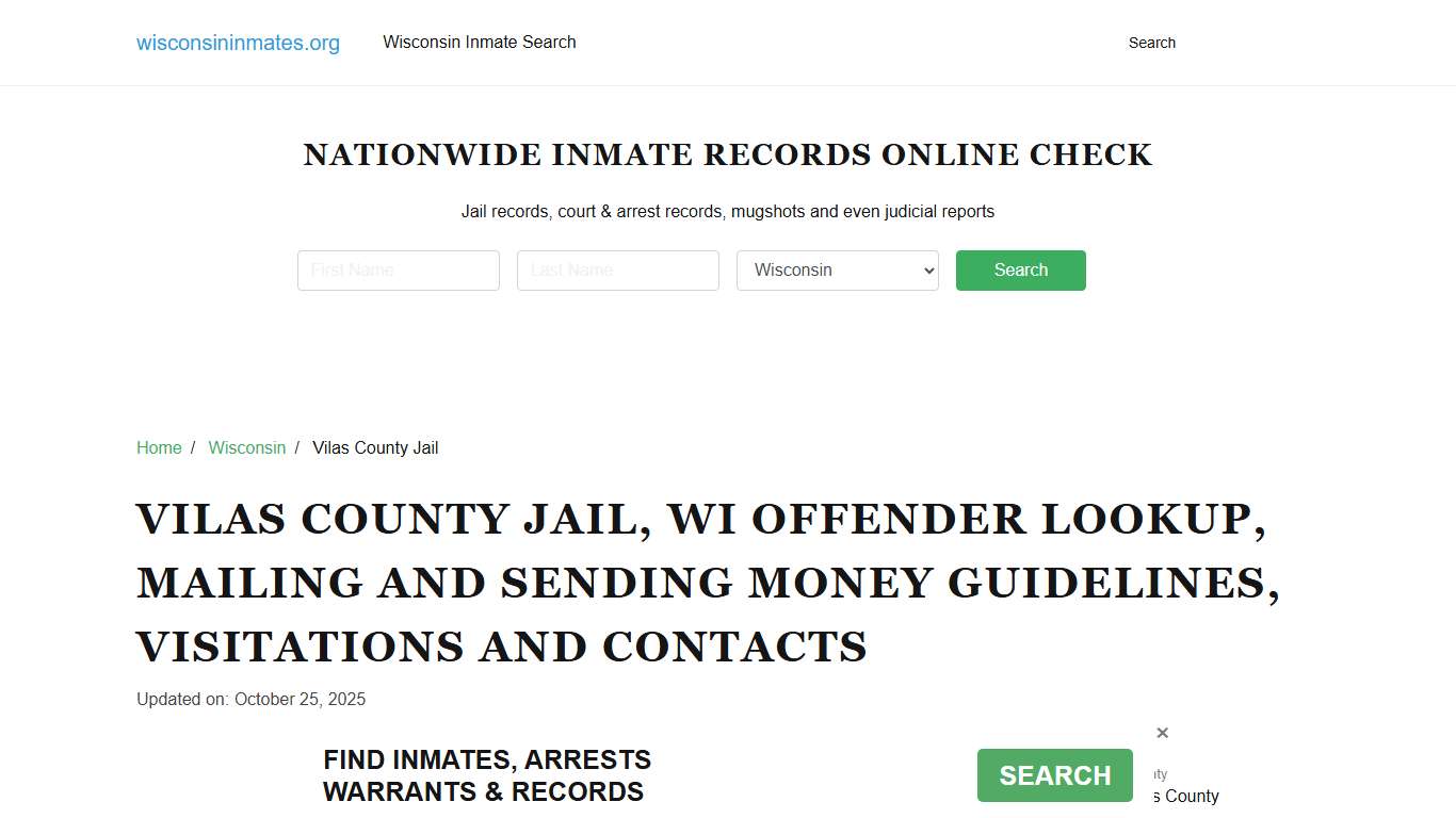 Vilas County Jail, WI: Inmate Search Options, Visitations, Contacts